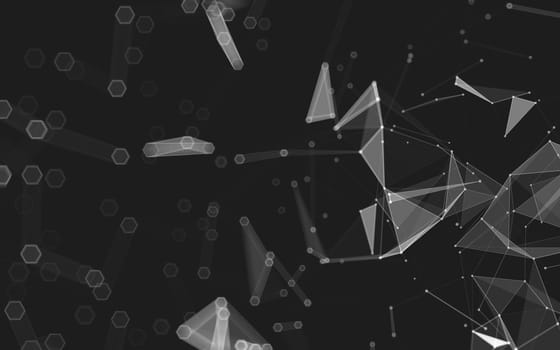 Abstract polygonal space low poly dark background with connecting dots and lines. Connection structure. 3d rendering