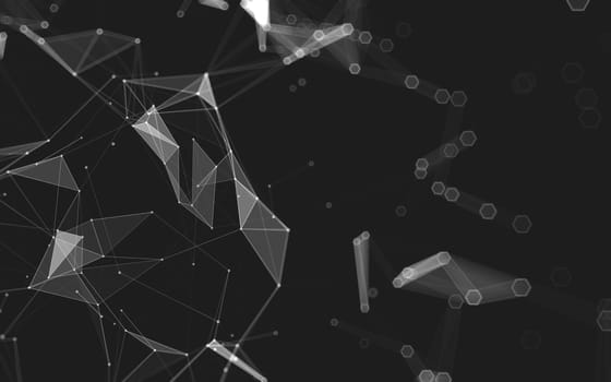 Abstract polygonal space low poly dark background with connecting dots and lines. Connection structure. 3d rendering