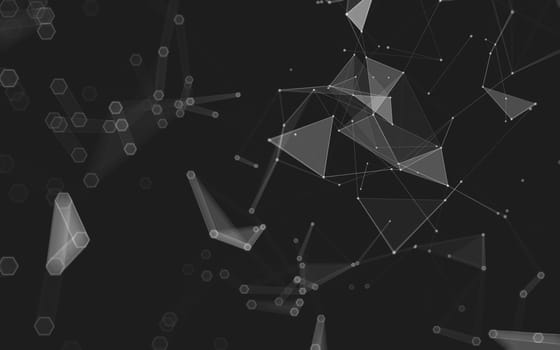 Abstract polygonal space low poly dark background with connecting dots and lines. Connection structure. 3d rendering