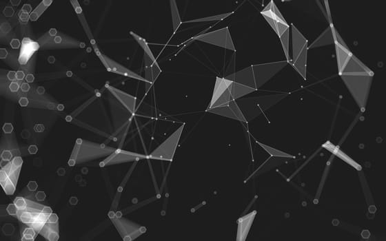 Abstract polygonal space low poly dark background with connecting dots and lines. Connection structure. 3d rendering