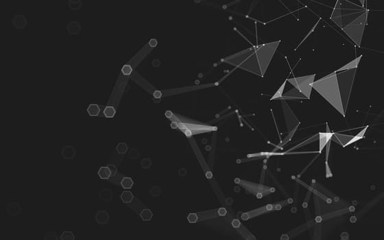 Abstract polygonal space low poly dark background with connecting dots and lines. Connection structure. 3d rendering