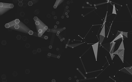 Abstract polygonal space low poly dark background with connecting dots and lines. Connection structure. 3d rendering