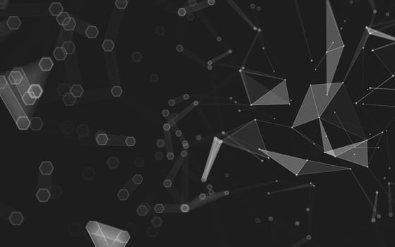 Abstract polygonal space low poly dark background with connecting dots and lines. Connection structure. 3d rendering