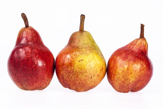 Three fruits of red pear isolated on white background.
