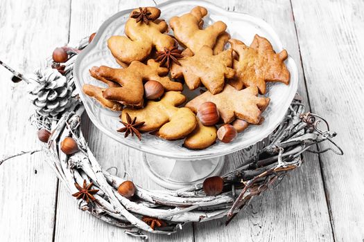 Home baking Christmas cookies in bright white vase