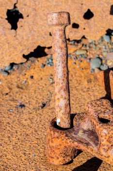 Remains of a boat wreck at the black beach on Iceland Snaefellsnes Dritvik - Selective focus