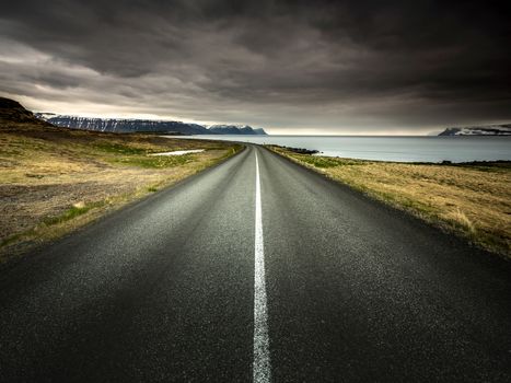 Beautiful road in the incredible landscapes of Iceland