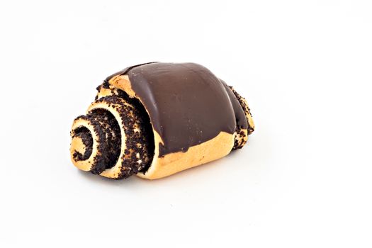 bun roll with poppy seeds and chocolate isolated.