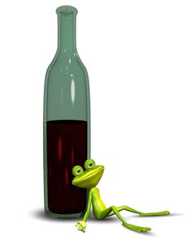 3D Illustration of a Frog Sitting Drunk in Bottles