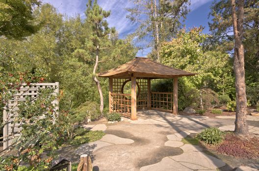 Small gazebo in a Japanese garden in Gresham Oregon.