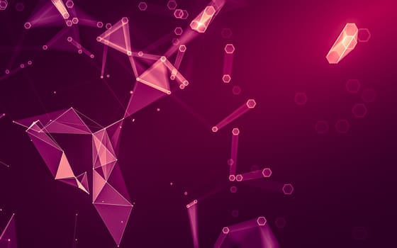 Abstract polygonal space low poly dark background with connecting dots and lines. Connection structure. 3d rendering