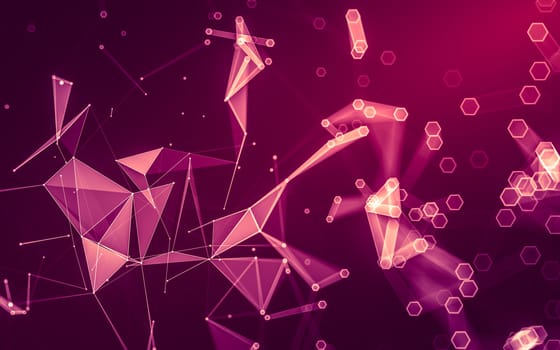 Abstract polygonal space low poly dark background with connecting dots and lines. Connection structure. 3d rendering