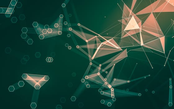 Abstract polygonal space low poly dark background with connecting dots and lines. Connection structure. 3d rendering