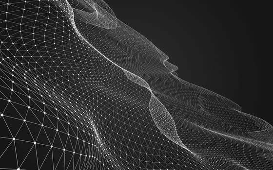 Abstract polygonal space low poly dark background with connecting dots and lines. Connection structure. 3d rendering