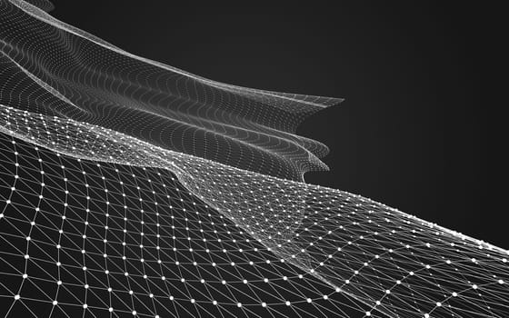 Abstract polygonal space low poly dark background with connecting dots and lines. Connection structure. 3d rendering