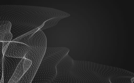 Abstract polygonal space low poly dark background with connecting dots and lines. Connection structure. 3d rendering