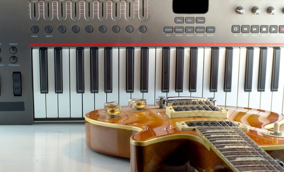 Electronic musical keyboard, close-up.