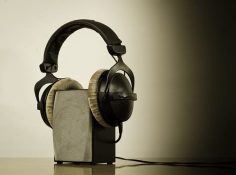 headphones  loudspeaker on white background