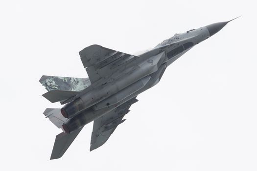 LEEUWARDEN, THE NETHERLANDS - JUNE 11, 2016: Slovak Air Force MiG-29 Fulcrum during a demonstration at the Royal Netherlands Air Force Days