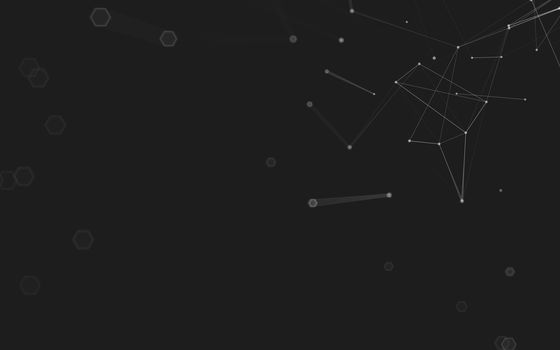 Abstract polygonal space low poly dark background with connecting dots and lines. Connection structure. 3d rendering