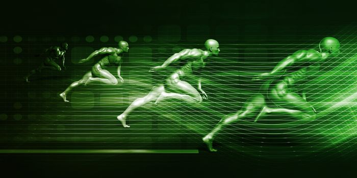 Men Running on Technology Background as a Science Concept