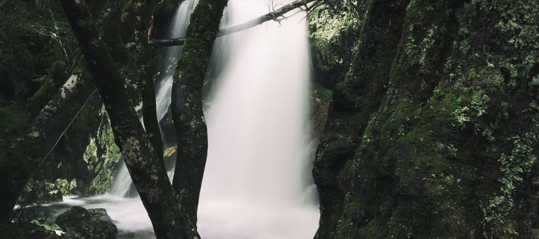 Knyvet Falls in Cradle Mountain, Tasmania after heavy rainfall.