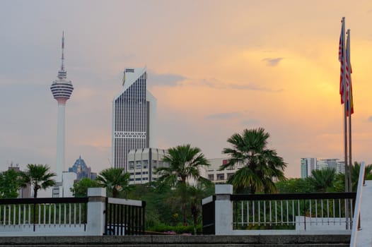 KUALA LUMPUR, MALAYSIA - JANUARY 18,2016 : Beautiful dramatic sunset over Kuala Lumpur city skyline, the capital city of Malaysia.
