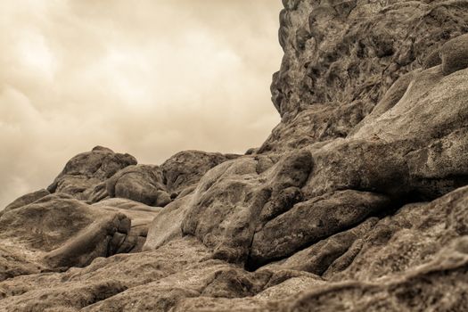 volcanic cliffs on cloud day