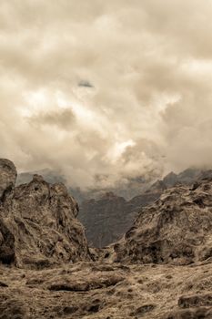 volcanic cliffs on cloud day