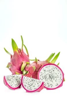 Ripe Dragon fruit or Pitaya with slice on white background