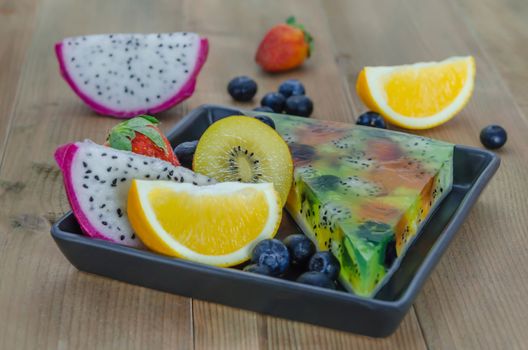 Mixed jelly fruits ( strawberry, blueberry, kiwi, orange, dragon fruit )