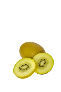 delicious whole kiwi fruit and half on white background