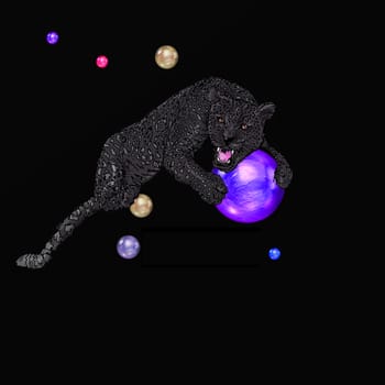 Black panther with black ball and black background