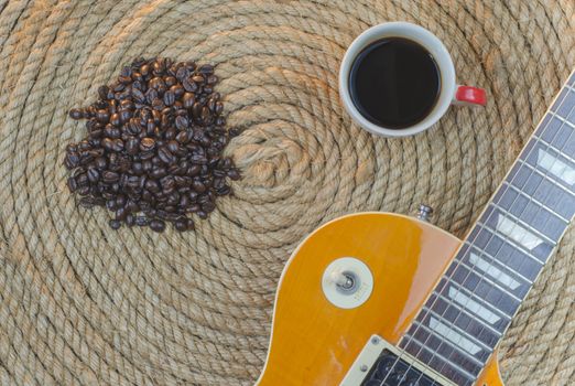 Relaxation drink coffee on a jute rope.