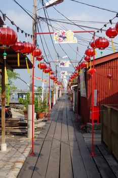 GEORGETOWN, PENANG, MALAYSIA - APRIL 18, 2016: The Lee Jetty is a small village built on water by the Chinese Lee clan in the 19th century, as they could not get land.