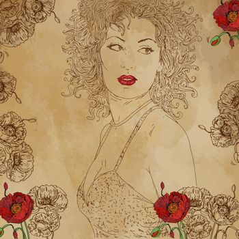 sepia portrait realist comic sensual woman with lipstick
fashion and makeup