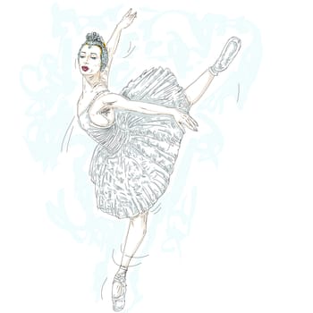 Ballerina flying with a large suit