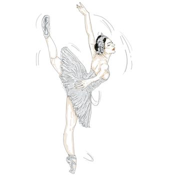 Ballerina flying with a large suit