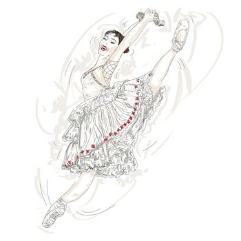 Ballerina flying with a large suit