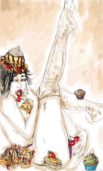 Erotic woman playing with sweets