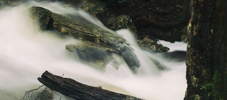 Knyvet Falls in Cradle Mountain, Tasmania after heavy rainfall.
