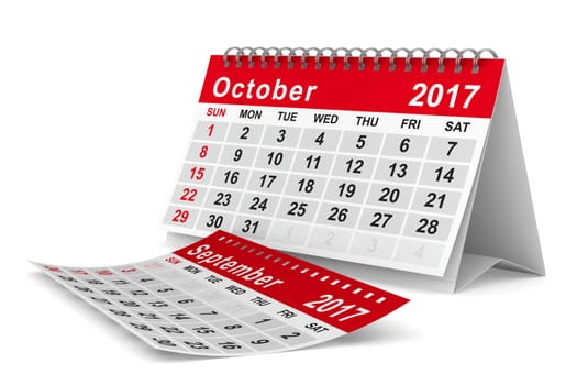 2017 year calendar. October. Isolated 3D image