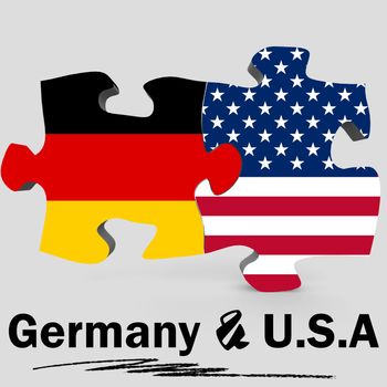 USA and Germany Flags in puzzle isolated on white background, 3D rendering