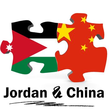 China and Jordan Flags in puzzle isolated on white background, 3D rendering