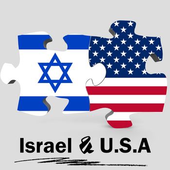 USA and Israel Flags in puzzle isolated on white background, 3D rendering