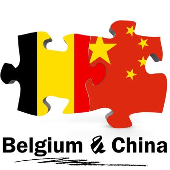 China and Belgium Flags in puzzle isolated on white background, 3D rendering