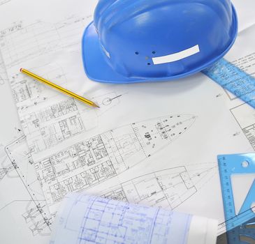 Technical naval projects paper and helmet