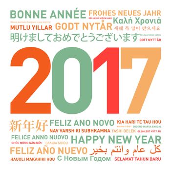 Happy new year card from the world in different languages