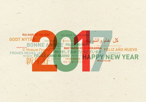 Happy new year card from the world in different languages