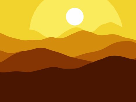 Mountains on the Sun background.  illustration.